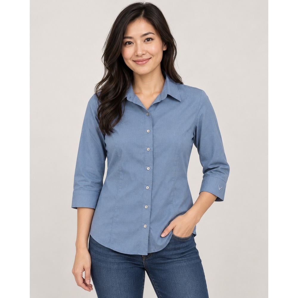 Callaway Women Blue 3/4 Sleeve Button Down Golf Shirt XS
